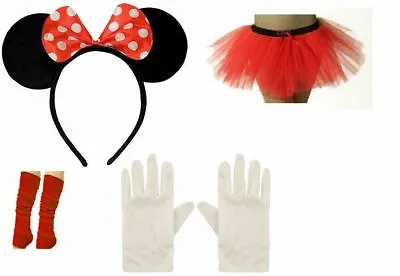 New Adult Minnie Mouse Ladies Fancy Dress Tutu Ears Glove Leg Warmer Set Outfit  • £9.49