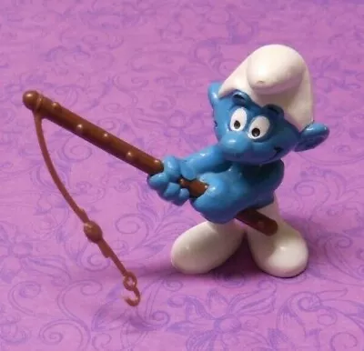 Smurfs 20101 Fisherman Fishing Pole Bully West Germany Vintage PVC Toy Figurine • $10.56