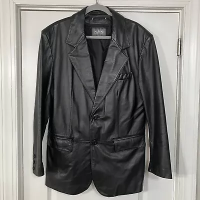 Wilsons Leather Blazer Jacket Men’s M Black Leather Overcoat 2 Button VGC Y2K • $44.99