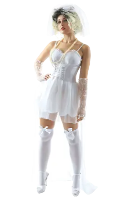 Womens 80s Bride Costume Like A Virgin Halloween Music Hen Do Party Fancy Dress • £47.99