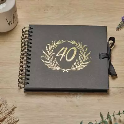 40th Birthday Black Scrapbook Photo Album With Gold Script Laurel Wreath • £14.99