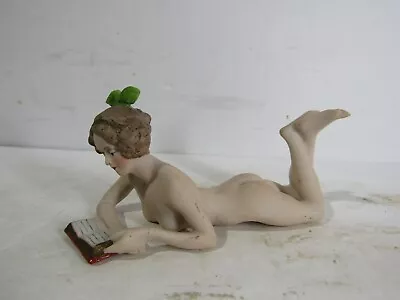4 1/2 Inch Long Nude Lady With Green Bow Porcelain Figurine Made In Germany • $118