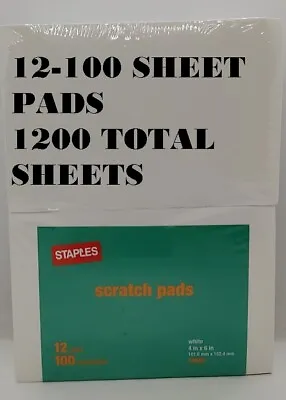 12 Pads STAPLES Note Pads / Scratch Pads  4” X 6” - 1200 Total Sheets   White • $12.95