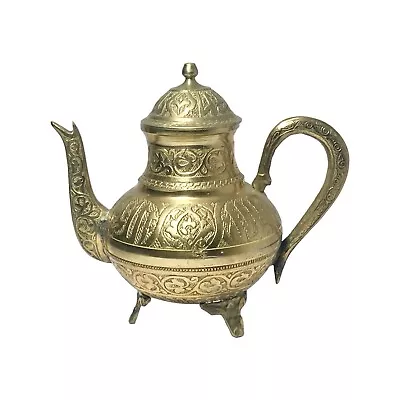 Turkish Islamic Middle-Eastern Ornate & Engraved Brass Figural Teapot 6” Türkiye • $49.99