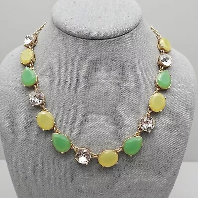 J. Crew Necklace Statement Yellow Green Beads Round Crystal Collar Gold Tone 18  • $15.99