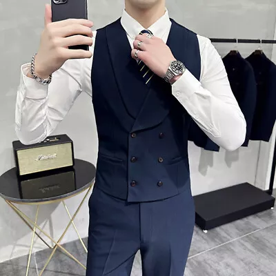 Men Formal Suit-Vest Slim Wedding Business Double Breasted Lapel Waistcoat Tops • $44.23