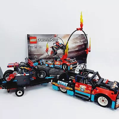 LEGO 42106 Technic Pull Back Stunt Show Motorbike Truck Trailer Ring Of Fire • $99