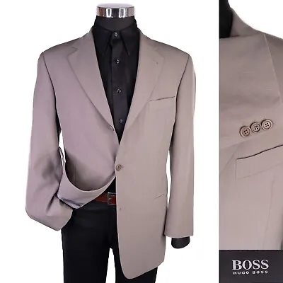 BOSS Hugo Boss Vent-Less Men 3 Button Blazer 40R Wool Striped Beige Coat Jacket • $29.75