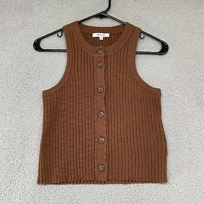 Madewell Sweater Tank Womens XS Button Front Ribbed Brown Kendale Cropped Preppy • $17.46