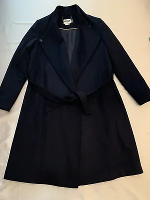Seraphine Maternity Coat 100% Wool Women Size 2 (6 UK 36 EU) Navy Belted EUC • $47.99