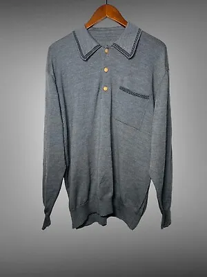 Versace Classic V2 Vintage Gray Black Wool Button Sweater - Large Italy EUC • $212
