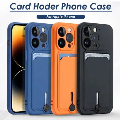 Card Slot Silicone Soft Case For IPhone 15 14 13 12 11 Pro Max XS XR 8 SE Cover • $6.59