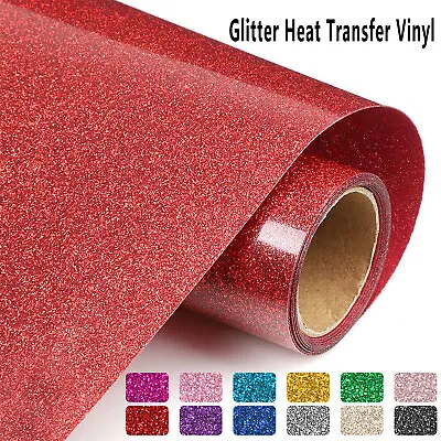 Glitter Heat Transfer Vinyl Roll Iron On T-shirts HTV Heat Press For Cricut DIY • £13.99