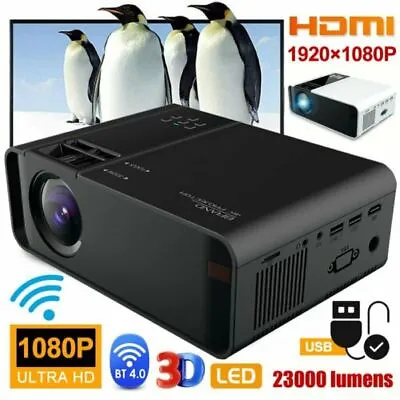 23000 Lumens 1080P HD WiFi Bluetooth Mini 5D LED Home Theater Projector Cinema • $106.39