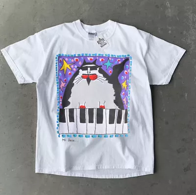 Retro Vintage 80s Tee JAZZ CAT Piano Music Wahlert T-shirt • $19.99