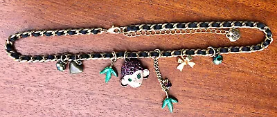 Designer Betsey Johnson Gold Chain & Black Ribbon Jungle Charm Necklace 19.25  • $10