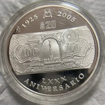 RARE 1925-2005 $20 Banco De MEXICO LXXX Anniversary 2oz. 999 Silver Coin PROOF • $1999