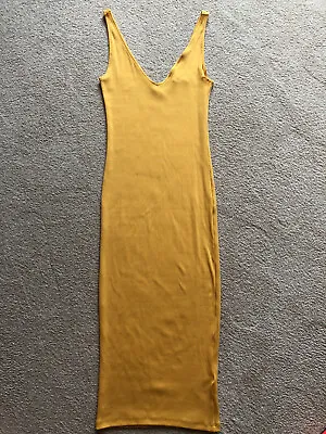 Womens H&M Trend Golden Yellow Ribbed Bodycon Midi Dress Size 6 US 36 EUR New • $39.99