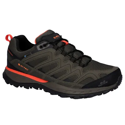 Hi-Tec Mens Lander Low Waterproof Walking Shoes (Olive/Red) • £40