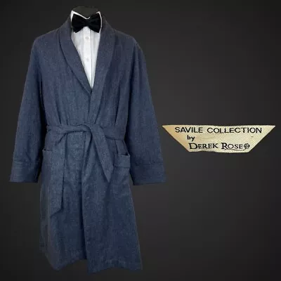 Derek Rose Wool Dressing Gown Medium 40” Blue Pure Wool Tweed Savile Collection  • $44.21