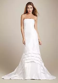 Nicole Miller Pleaded Julienna Taffeta Wedding Dress Hg0018 Size 10 $1600 • $200