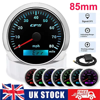 85mm GPS Speedometer Odometer Gauge 0-80MPH 7 Colors LED For Car Boat Motorcycle • £36.80