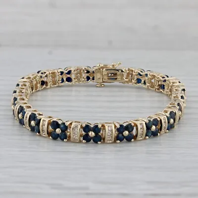 5.49ctw Blue Sapphire Flower Diamond Tennis Bracelet 14k Yellow Gold 6.75  • $1499.99