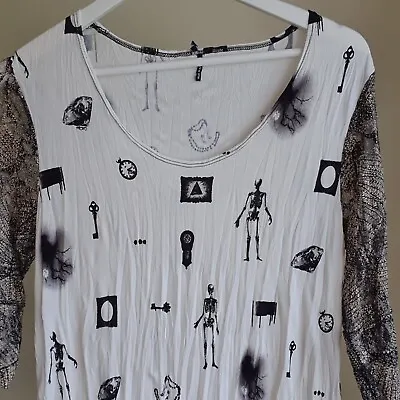 Motto Steampunk Print Top AU16 Lace Sleeves Skeleton Key Goth Whimsical Plus • $28.95