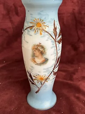 Antique Bristol 8.0”glass Vase Hand Painted Light Blue Background • $25