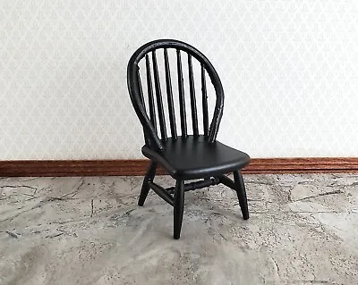 Dollhouse Windsor Spindle Back Kitchen Chair Black 1:12 Scale Miniature • $17.99