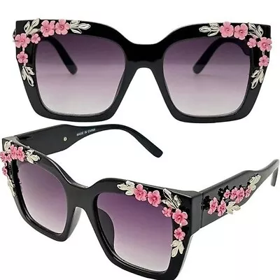 NWT Funky Floral Retro Square Metal Spring Flower Trim Classic Sunglasses • $25