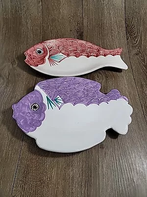 (2)Vintage Vietri Signed Italian Fish  Plates Art Pottery Hand Painted Italy • $30