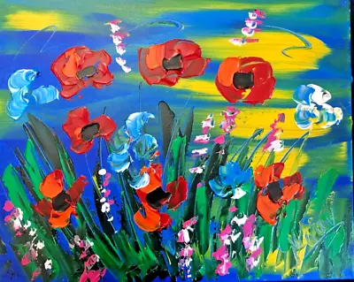 FLOWERS POPPIES  Mark Kazav  Large   Original Oil Painting  Vt767B • $99