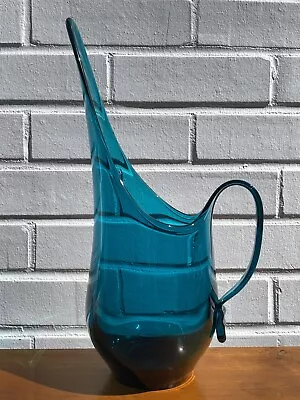 Viking Glass Pitcher Vintage Blue Smoothie Rare Size Nearly 13”  Tall Gorgeous ! • $89.90