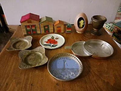 Lot Of Wood Nesting House & Metal Coasters Ashtray Vintage Egg Cup • $9.99