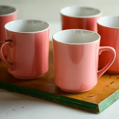 Vintage NEWCOR Japan Stoneware PINK Coffee Cup Mug Lot Of 5 • $24.99