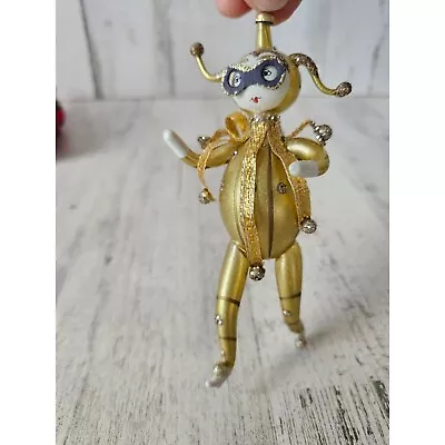 Carlini Jester Clown Gold Glitter Italian Glass Ornament Figural Vintage Xmas Tr • $122.18