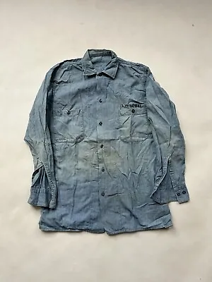 Vintage Distressed 60's US Navy Chambray Shirt Selvedge Medium • $139.88