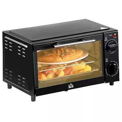 HOMCOM Mini Oven 9L Countertop Electric Grill W/ Temp Timer Control 750W Black • £36.99