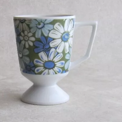 Pedestal Mug Daisy Blue Green Vintage Mod 1960s Japan Irish Coffee Cup • $8.95