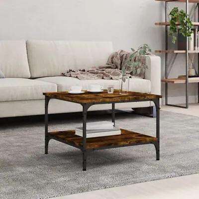 Industrial Rustic Smoked Oak Wooden Square Coffee Table With Storage Shelf Wood • £36.09