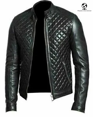 Men's Genuine Classic Leather Black Fashion Motorbike Diamond Cut Style Jacket • $170.49