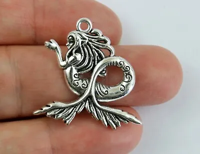 Antique Silver Tone Mermaid Charms - Pendant Beads Crafts Cards Fairy Jewellery • £1.80