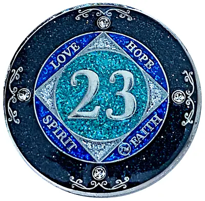 NA 23 Year Glitter & Crystals Medallion Narcotics Anonymous Blue Glitter Coin • $27.99