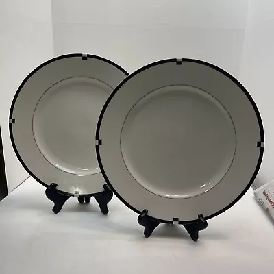 Mikasa China Midnight Dinner Plates 10 7/8  Black & White Set Of 2 • $59.99