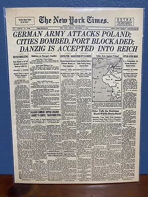 8x10 VINTAGE NEWSPAPER HEADLINE WORLD WAR 2 GERMANY ATTACKS POLAND 1939 INVASION • $11.49