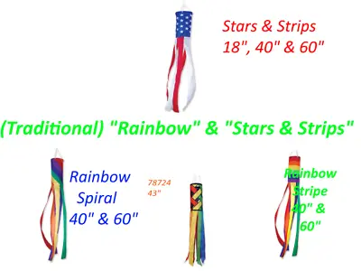 $15.95 • Buy   Stars & Stripes  &  Rainbow Windsocks , Fade Resistant SunTex Fabric
