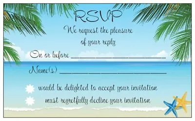 £10.37 • Buy 50 X WHITE RSVP CARDS Wedding Invitations Reply Beach Destination Island Resort