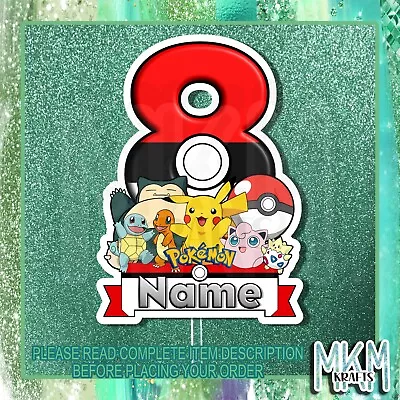 £5.49 • Buy Pokemon Birthday Cake Card Topper Pikachu Pokeball  Any Name /age