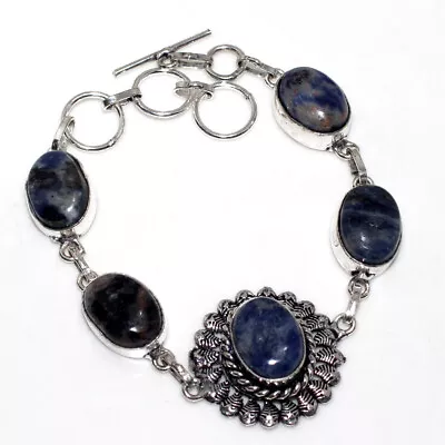 925 Silver Plated-Sodalite Gemstone Handmade Ethnic Bracelet Jewelry 8  MJ • $2.99